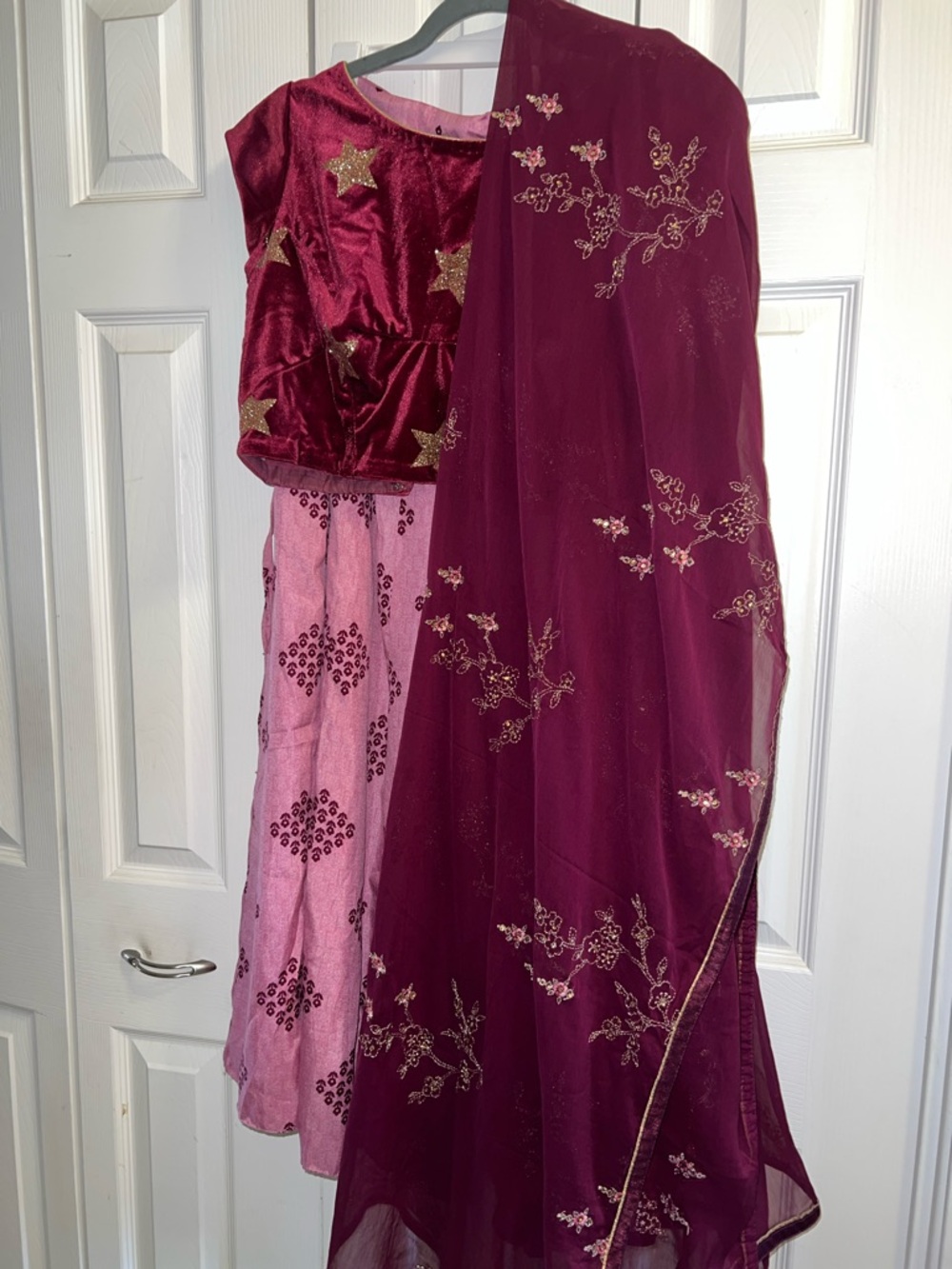 Burgundy and Pink Embroidered Lehenga Set
